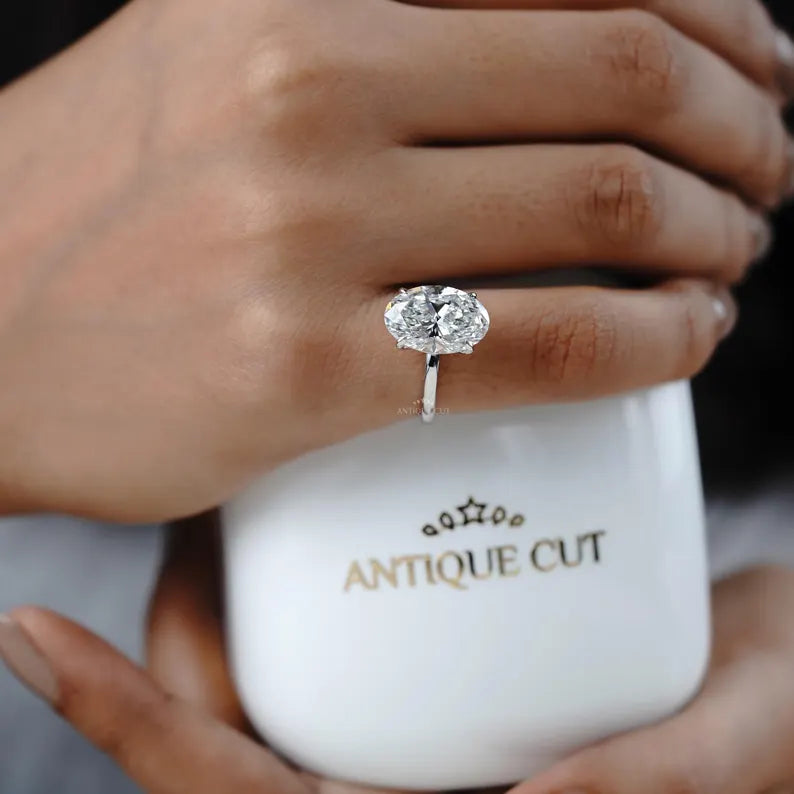 5.00ct Oval Solitaire Engagement Ring • White Gold Oval Cut Ring • Classic 5ct Oval Bridal Ring • Timeless Simple Engagement Ring