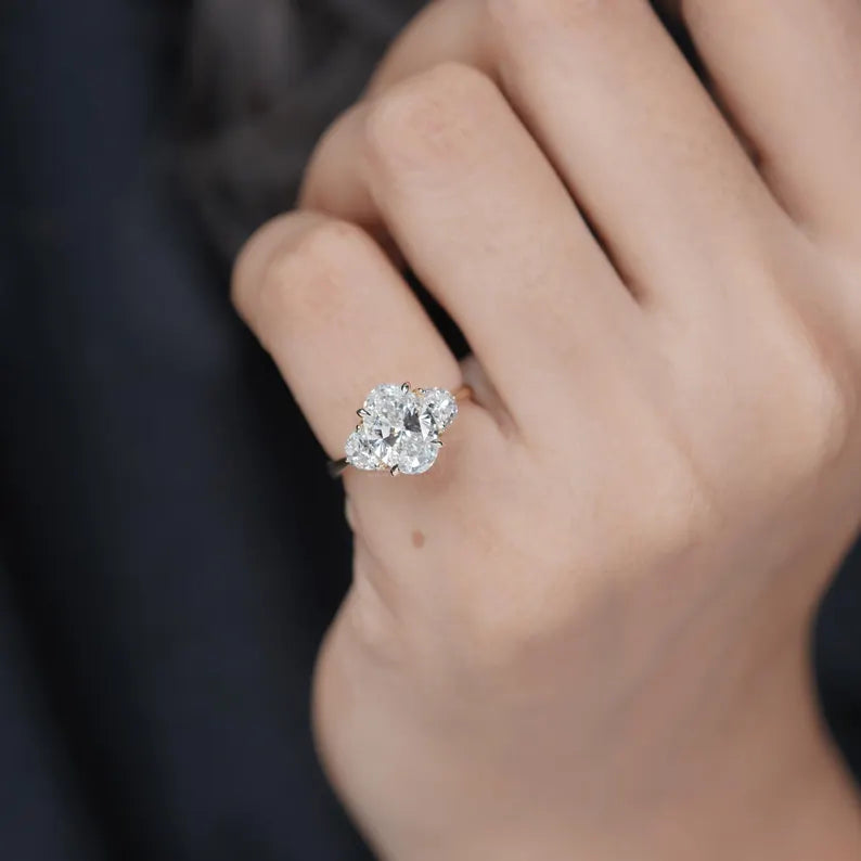 2.00ct Oval Engagement Ring • Three Stone Diamond Ring • 14K Yellow Gold • 0.10ct Side Stones • Vintage Oval Engagement Ring