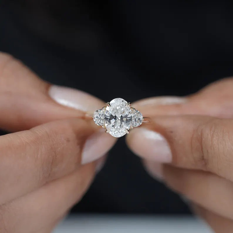 2.00ct Oval Engagement Ring • Three Stone Diamond Ring • 14K Yellow Gold • 0.10ct Side Stones • Vintage Oval Engagement Ring