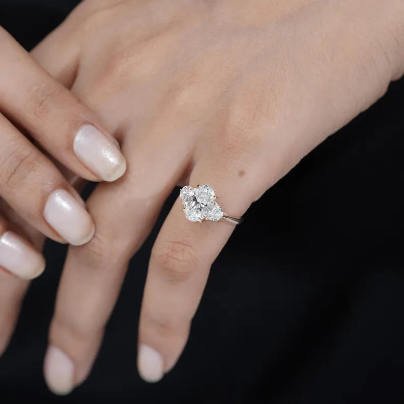 2.00ct Oval Engagement Ring • Three Stone Diamond Ring • 14K Yellow Gold • 0.10ct Side Stones • Vintage Oval Engagement Ring