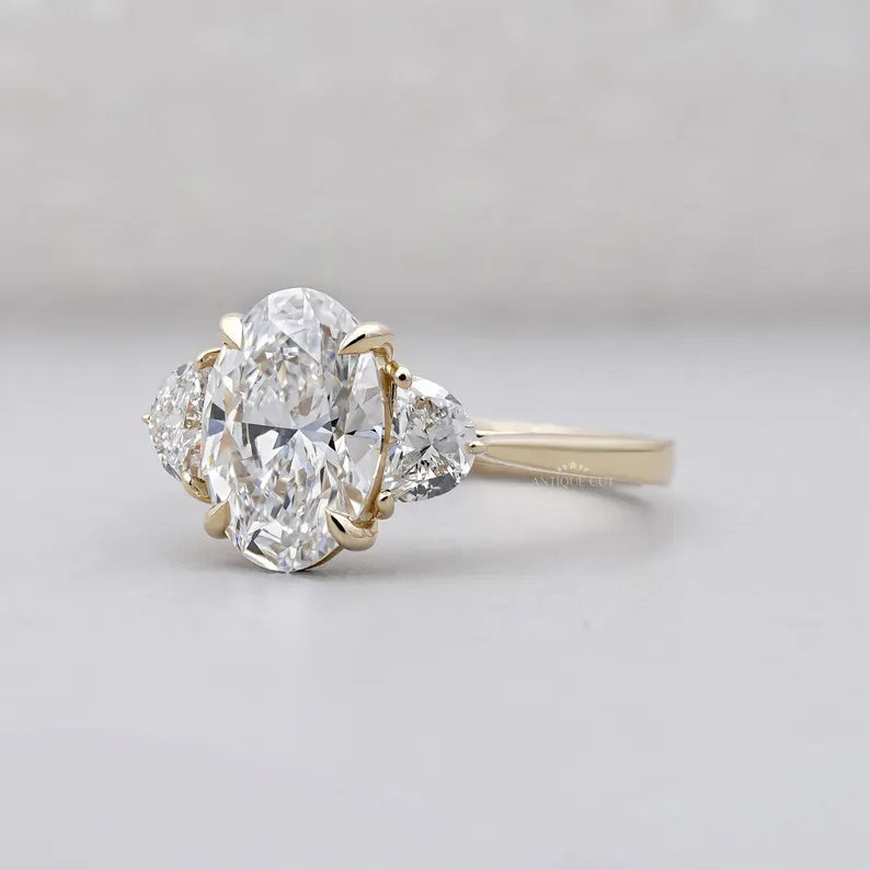 2.00ct Oval Engagement Ring • Three Stone Diamond Ring • 14K Yellow Gold • 0.10ct Side Stones • Vintage Oval Engagement Ring