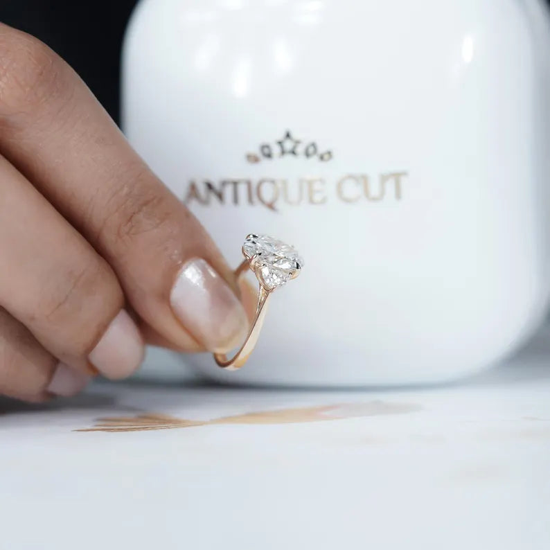 2.00ct Oval Engagement Ring • Three Stone Diamond Ring • 14K Yellow Gold • 0.10ct Side Stones • Vintage Oval Engagement Ring