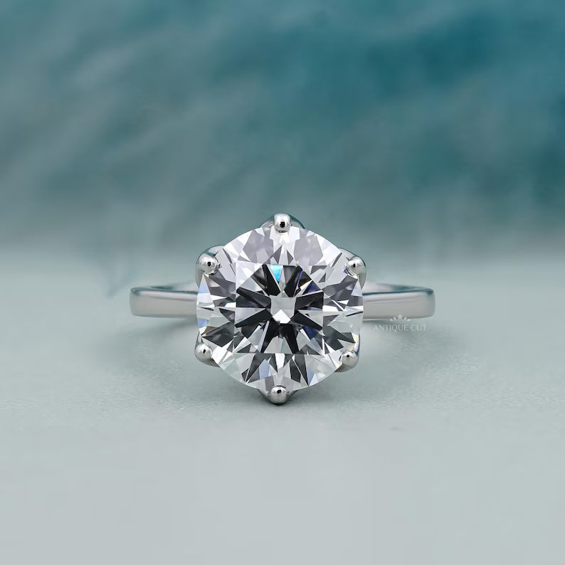 3.50ct Round Cut Lab Grown Diamond Engagement Ring in Platinum 6 Prong Solitaire Ring