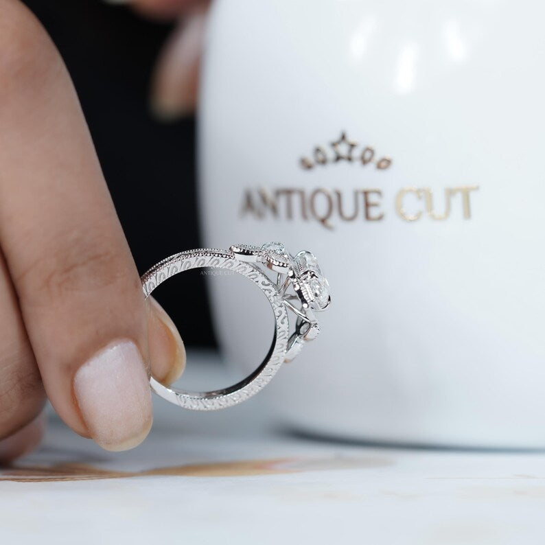 2.50ct Marquise Lab Grown Diamond Engagement Ring | 2ct Marquise Center with 0.50ct Side Stones | Vintage Diamond Ring | IGI Certified Ring