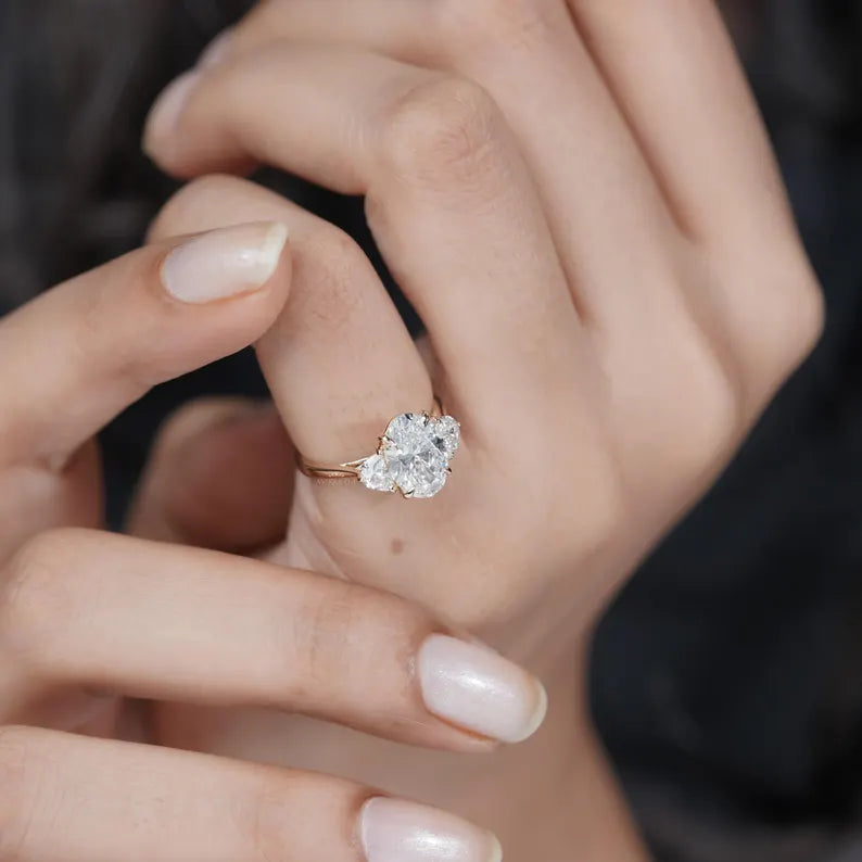 2.00ct Oval Engagement Ring • Three Stone Diamond Ring • 14K Yellow Gold • 0.10ct Side Stones • Vintage Oval Engagement Ring