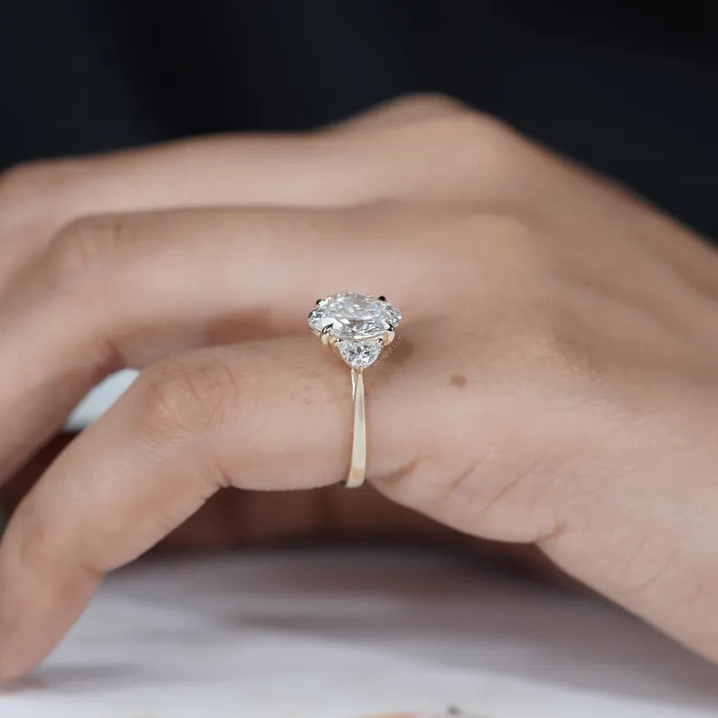 2.00ct Oval Engagement Ring • Three Stone Diamond Ring • 14K Yellow Gold • 0.10ct Side Stones • Vintage Oval Engagement Ring