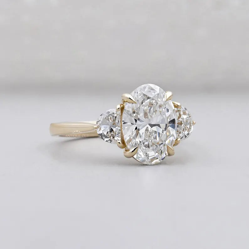 2.00ct Oval Engagement Ring • Three Stone Diamond Ring • 14K Yellow Gold • 0.10ct Side Stones • Vintage Oval Engagement Ring