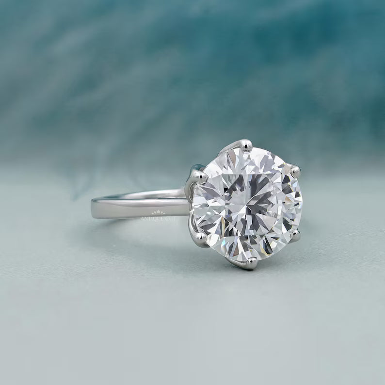 3.50ct Round Cut Lab Grown Diamond Engagement Ring in Platinum 6 Prong Solitaire Ring