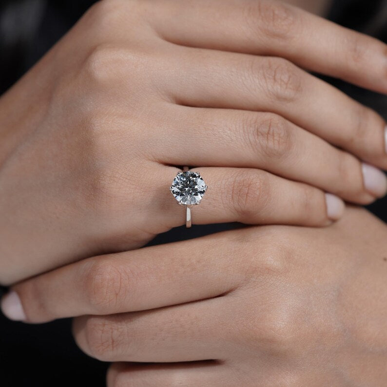 3.50ct Round Cut Lab Grown Diamond Engagement Ring in Platinum 6 Prong Solitaire Ring