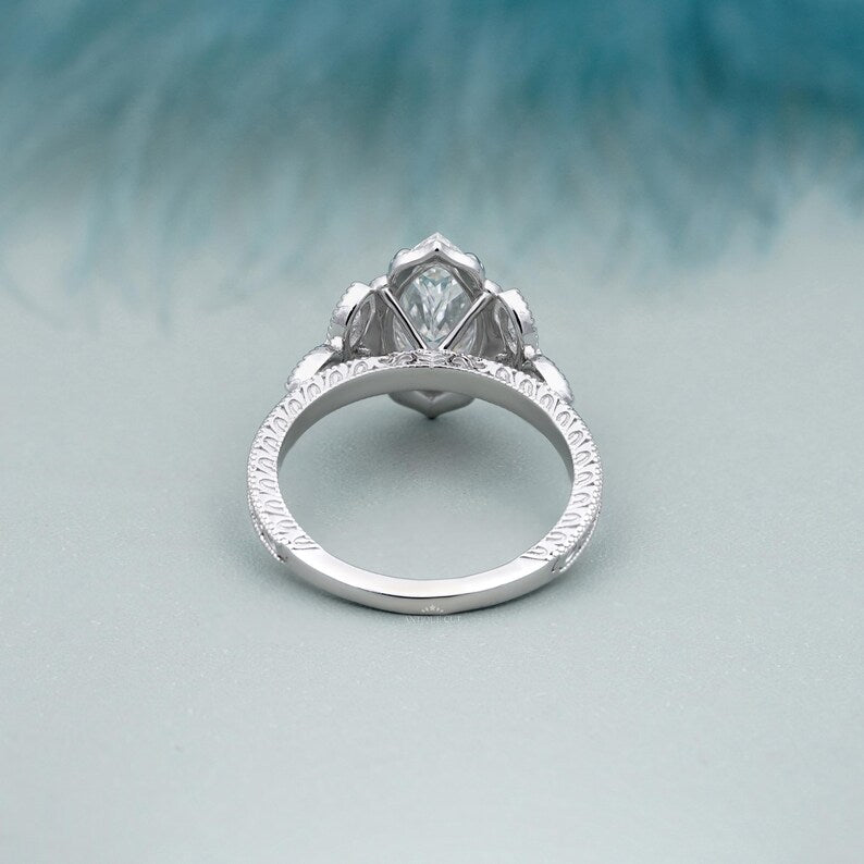 2.50ct Marquise Lab Grown Diamond Engagement Ring | 2ct Marquise Center with 0.50ct Side Stones | Vintage Diamond Ring | IGI Certified Ring