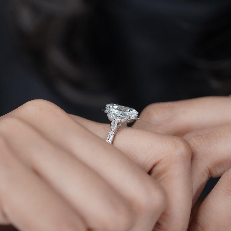 2.50ct Marquise Lab Grown Diamond Engagement Ring | 2ct Marquise Center with 0.50ct Side Stones | Vintage Diamond Ring | IGI Certified Ring