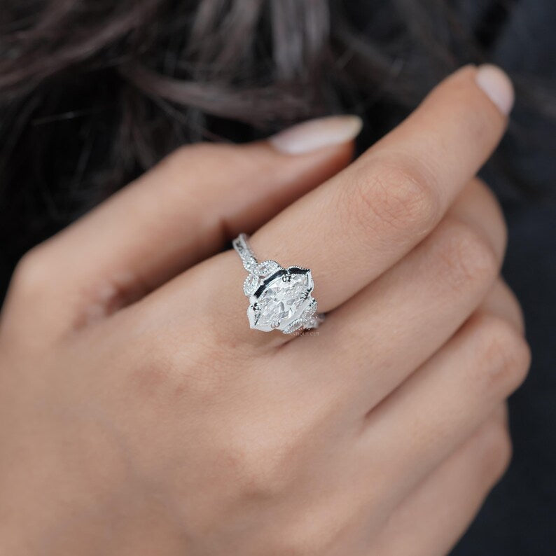 2.50ct Marquise Lab Grown Diamond Engagement Ring | 2ct Marquise Center with 0.50ct Side Stones | Vintage Diamond Ring | IGI Certified Ring