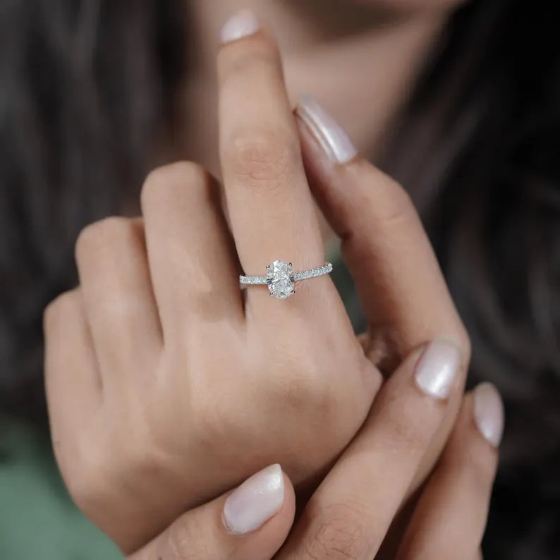 Luxury oval cut pave diamond ring