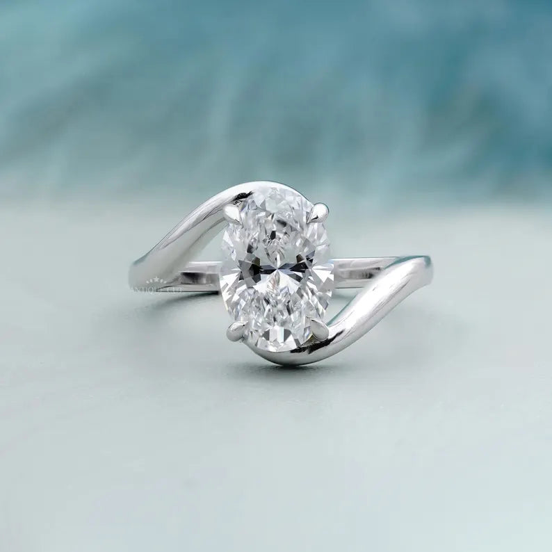 3.00ct Oval Diamond Bypass Solitaire Engagement Ring Lab Grown Diamond Ring | IGI Certified D-E-F VVS-VS.