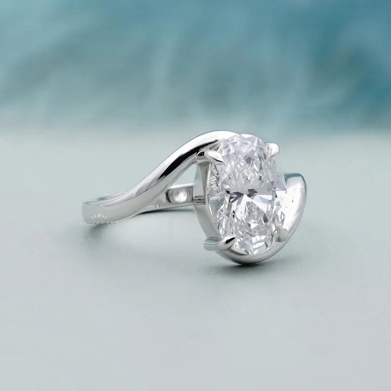 3.00ct Oval Diamond Bypass Solitaire Engagement Ring Lab Grown Diamond Ring | IGI Certified D-E-F VVS-VS.