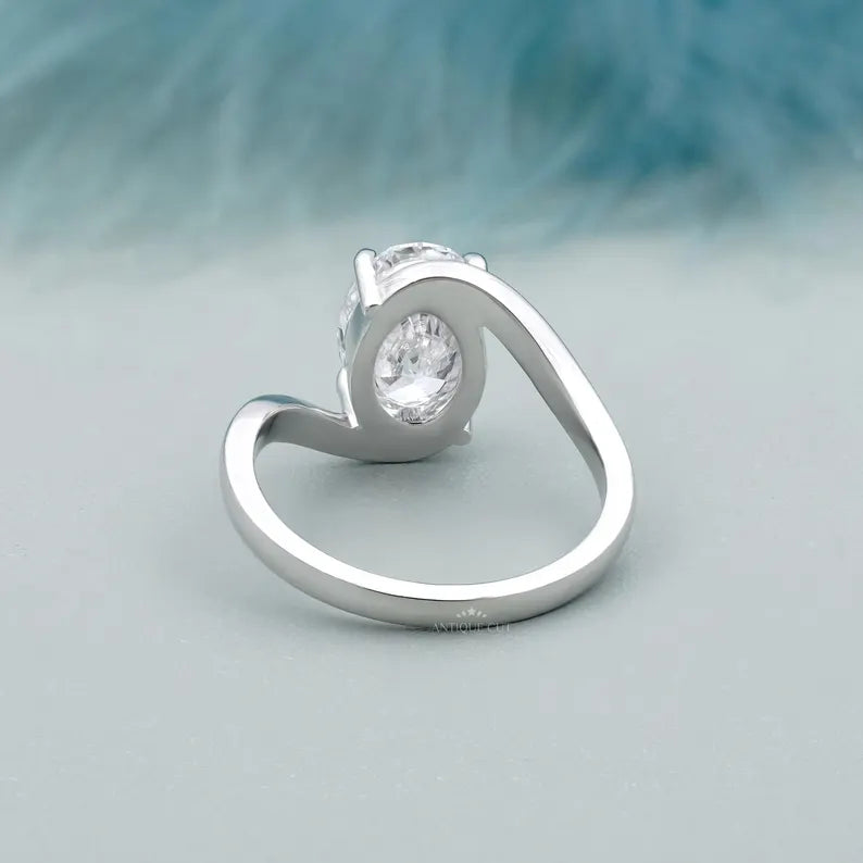 3.00ct Oval Diamond Bypass Solitaire Engagement Ring Lab Grown Diamond Ring | IGI Certified D-E-F VVS-VS.