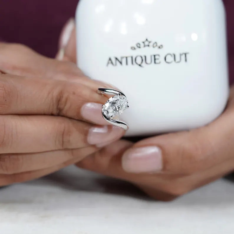 3.00ct Oval Diamond Bypass Solitaire Engagement Ring Lab Grown Diamond Ring | IGI Certified D-E-F VVS-VS.