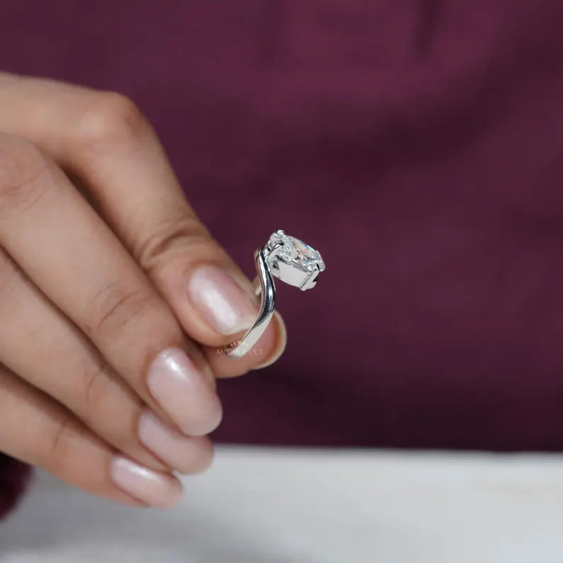 3.00ct Oval Diamond Bypass Solitaire Engagement Ring Lab Grown Diamond Ring | IGI Certified D-E-F VVS-VS.