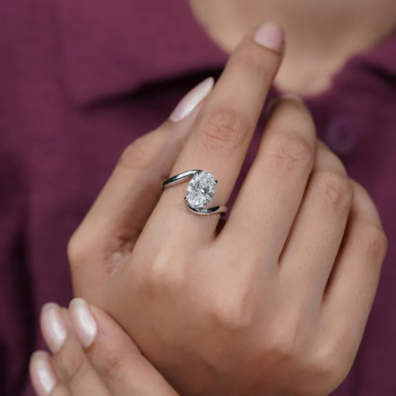 3.00ct Oval Diamond Bypass Solitaire Engagement Ring Lab Grown Diamond Ring | IGI Certified D-E-F VVS-VS.