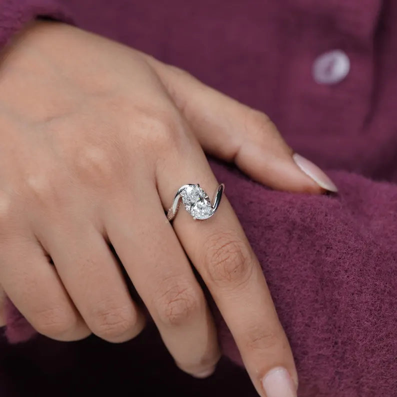 3.00ct Oval Diamond Bypass Solitaire Engagement Ring Lab Grown Diamond Ring | IGI Certified D-E-F VVS-VS.