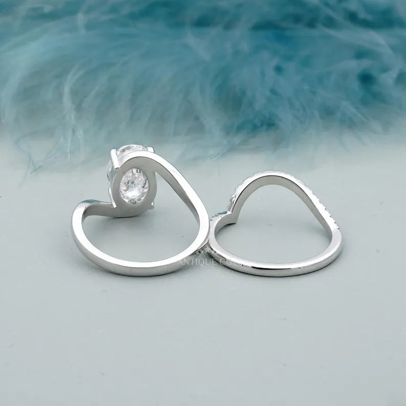 3.40TCW Oval Diamond Bypass Engagement Ring, 0.40ct Round Diamond Band, Lab Grown Diamond Ring IGI Certified D-E-F VVS-VS.