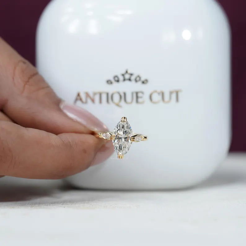 2.30 TCW Marquise Diamond Engagement Ring, 0.30ct Marquise Side Stones, Yellow Gold Three-Stone Ring , Lab Diamond Ring , IGI Certified.