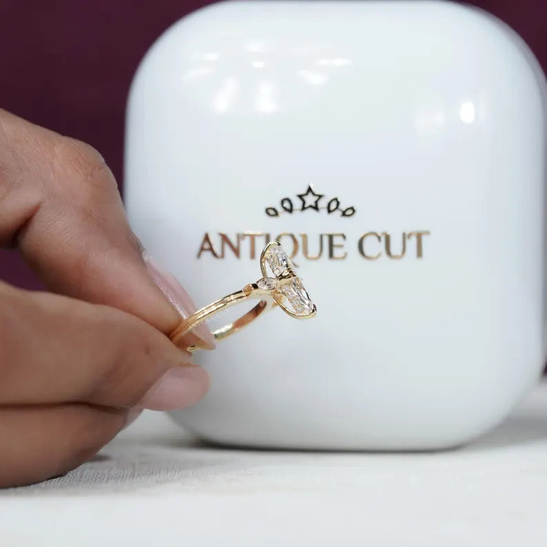 2.30 TCW Marquise Diamond Engagement Ring, 0.30ct Marquise Side Stones, Yellow Gold Three-Stone Ring , Lab Diamond Ring , IGI Certified.