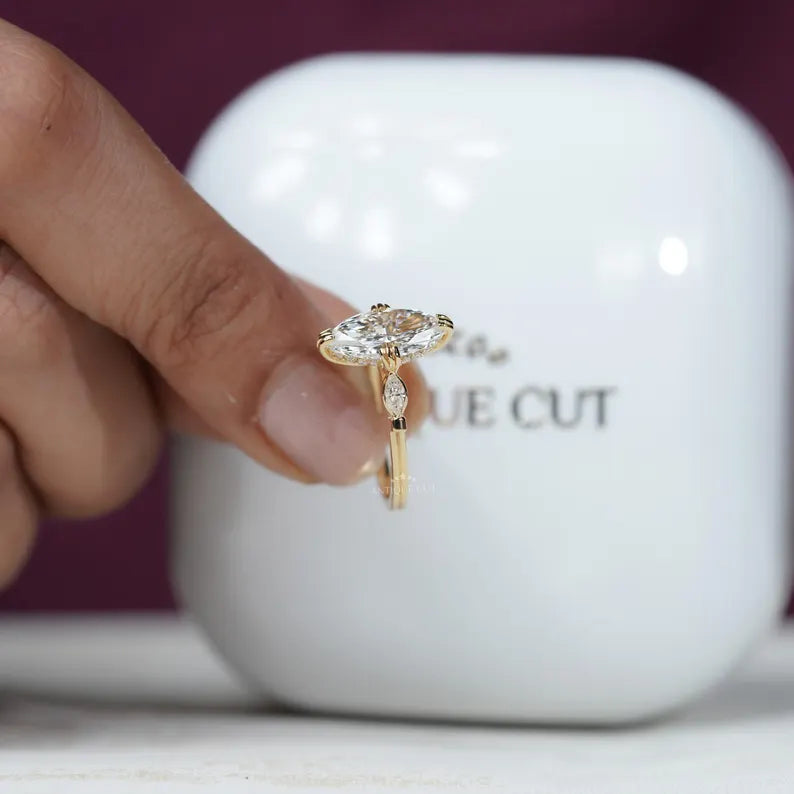 2.30 TCW Marquise Diamond Engagement Ring, 0.30ct Marquise Side Stones, Yellow Gold Three-Stone Ring , Lab Diamond Ring , IGI Certified.