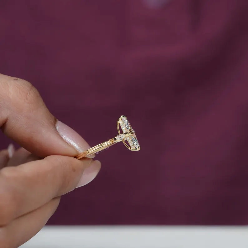 2.30 TCW Marquise Diamond Engagement Ring, 0.30ct Marquise Side Stones, Yellow Gold Three-Stone Ring , Lab Diamond Ring , IGI Certified.