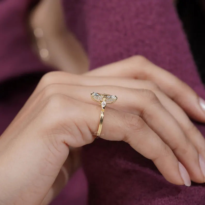 2.30 TCW Marquise Diamond Engagement Ring, 0.30ct Marquise Side Stones, Yellow Gold Three-Stone Ring , Lab Diamond Ring , IGI Certified.