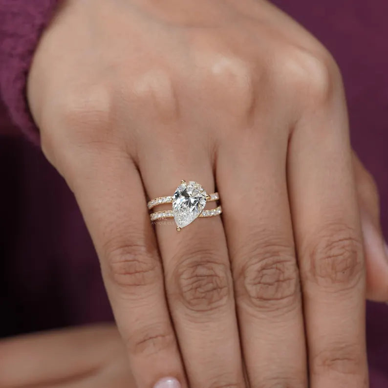 Pear 3.70tcw Lab Diamond Ring | Split Shank Pave Band | Luxury Engagement Ring