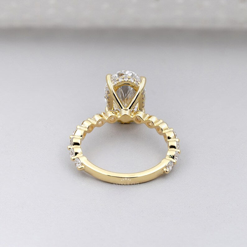 4.00TCW Oval Diamond Engagement Ring, 1.00ct Round Diamond Band & Hidden Halo Lab Diamond Ring | IGI Certified D-E-F VVS-VS.