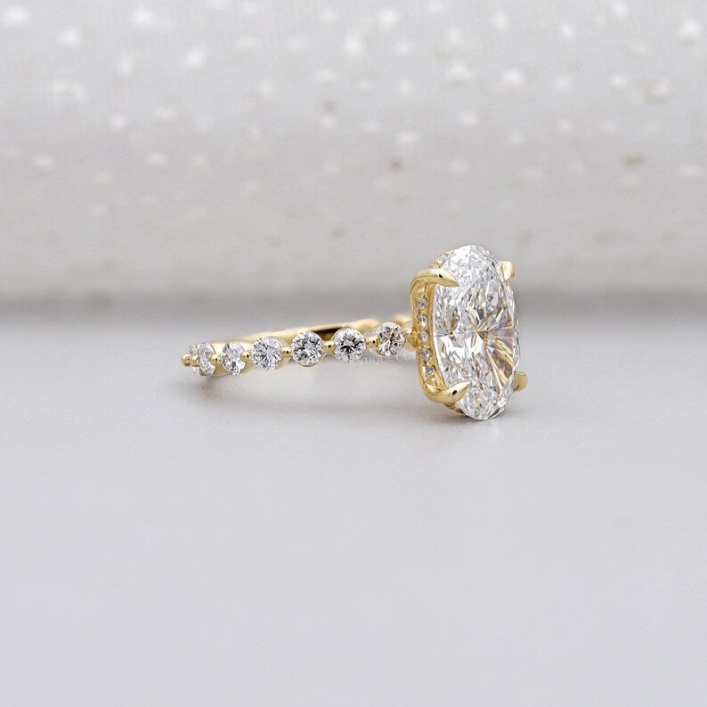 4.00TCW Oval Diamond Engagement Ring, 1.00ct Round Diamond Band & Hidden Halo Lab Diamond Ring | IGI Certified D-E-F VVS-VS.