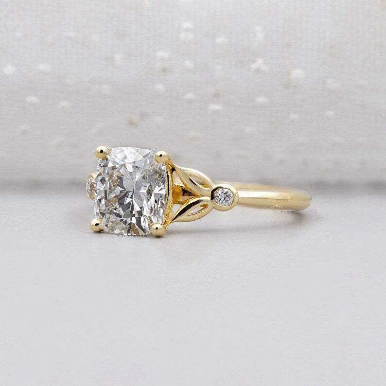 2.10TCW Cushion Cut Diamond Engagement Ring | Bezel Accent Side Stones | Solitaire Ring | Lab Diamond Ring | IGI Certified D-E-F VVS-VS.