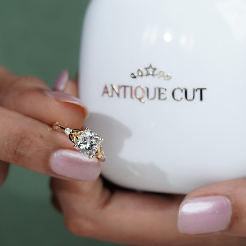 2.10TCW Cushion Cut Diamond Engagement Ring | Bezel Accent Side Stones | Solitaire Ring | Lab Diamond Ring | IGI Certified D-E-F VVS-VS.