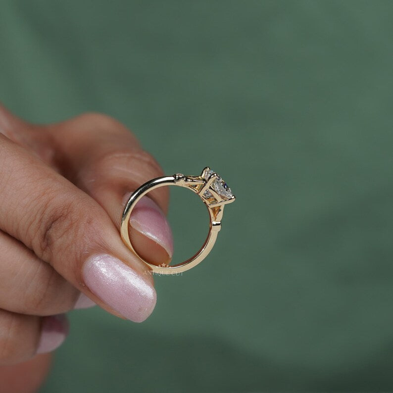 2.10TCW Cushion Cut Diamond Engagement Ring | Bezel Accent Side Stones | Solitaire Ring | Lab Diamond Ring | IGI Certified D-E-F VVS-VS.