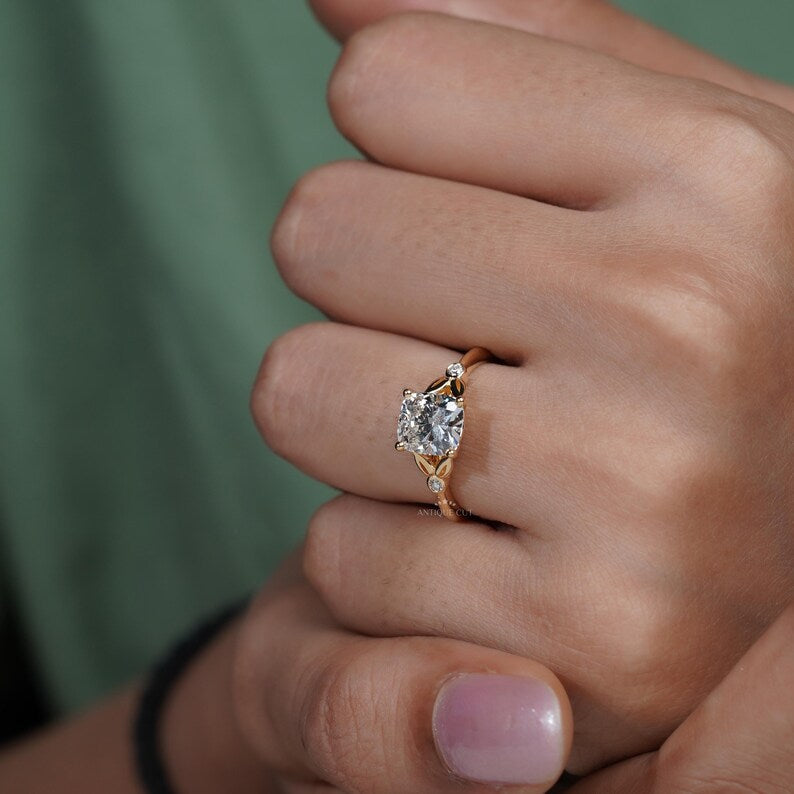 2.10TCW Cushion Cut Diamond Engagement Ring | Bezel Accent Side Stones | Solitaire Ring | Lab Diamond Ring | IGI Certified D-E-F VVS-VS.