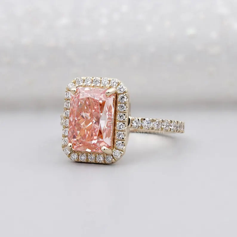 3.60TCW Radiant Cut Pink Diamond Engagement Ring, Halo Ring, Lab Grown Diamond Ring, IGI Certified D-E-F VVS-VS.