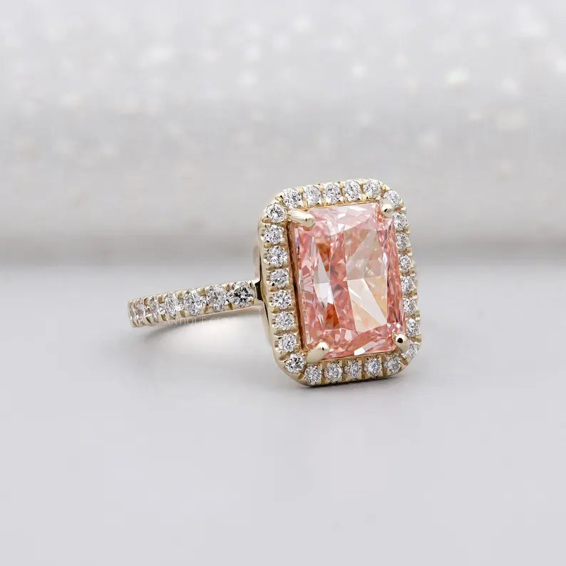 3.60TCW Radiant Cut Pink Diamond Engagement Ring, Halo Ring, Lab Grown Diamond Ring, IGI Certified D-E-F VVS-VS.