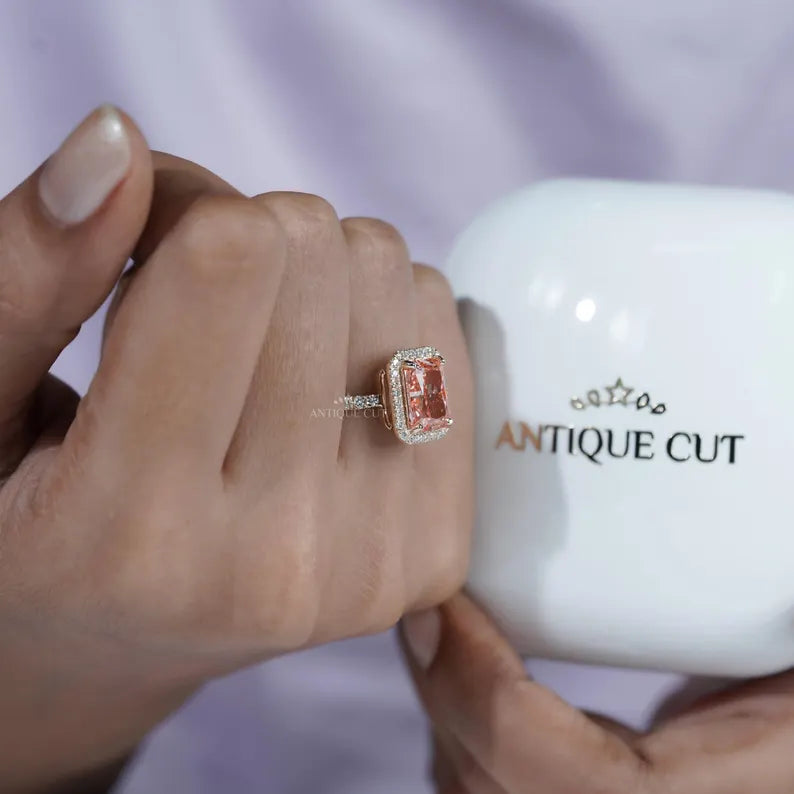 3.60TCW Radiant Cut Pink Diamond Engagement Ring, Halo Ring, Lab Grown Diamond Ring, IGI Certified D-E-F VVS-VS.