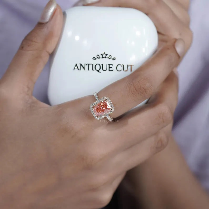 3.60TCW Radiant Cut Pink Diamond Engagement Ring, Halo Ring, Lab Grown Diamond Ring, IGI Certified D-E-F VVS-VS.