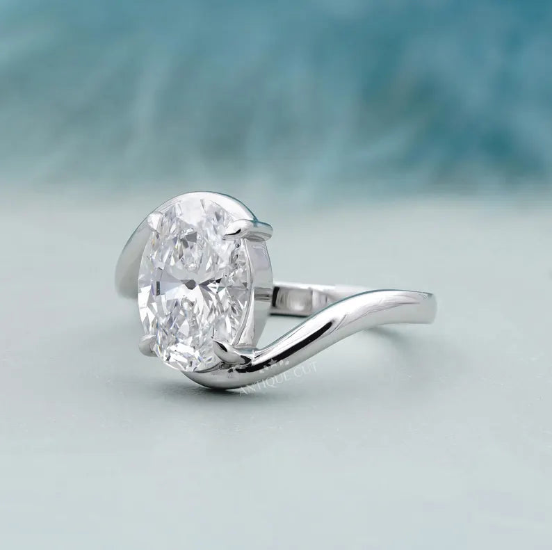 3.00ct Oval Diamond Bypass Solitaire Engagement Ring Lab Grown Diamond Ring | IGI Certified D-E-F VVS-VS.