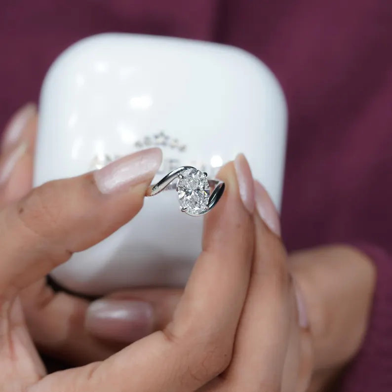 3.00ct Oval Diamond Bypass Solitaire Engagement Ring Lab Grown Diamond Ring | IGI Certified D-E-F VVS-VS.