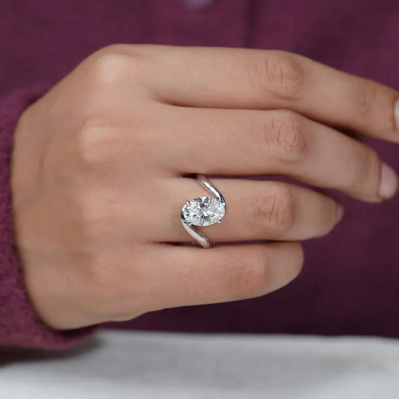 3.00ct Oval Diamond Bypass Solitaire Engagement Ring Lab Grown Diamond Ring | IGI Certified D-E-F VVS-VS.