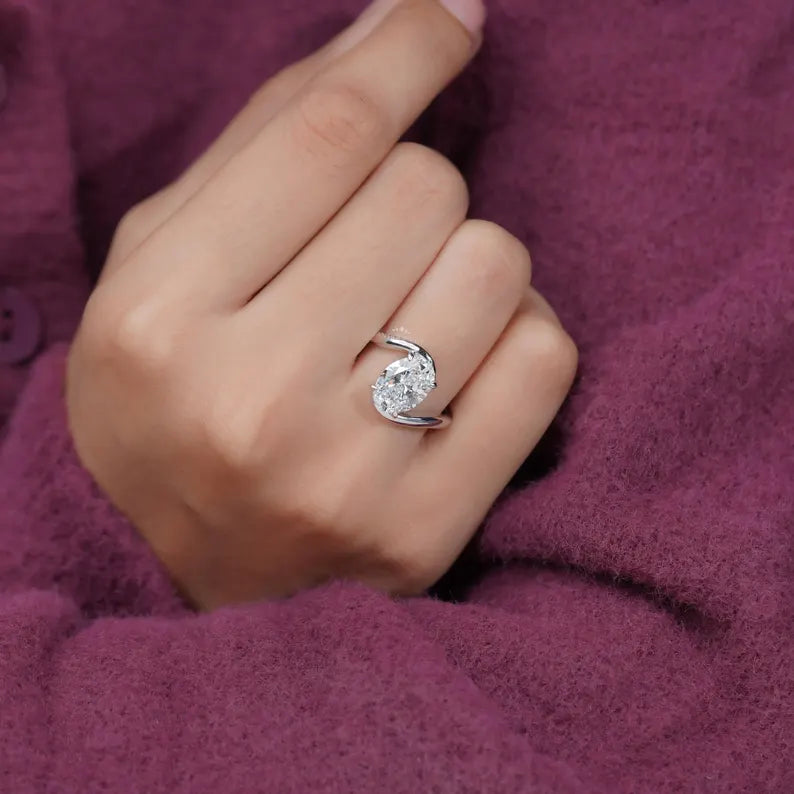 3.00ct Oval Diamond Bypass Solitaire Engagement Ring Lab Grown Diamond Ring | IGI Certified D-E-F VVS-VS.