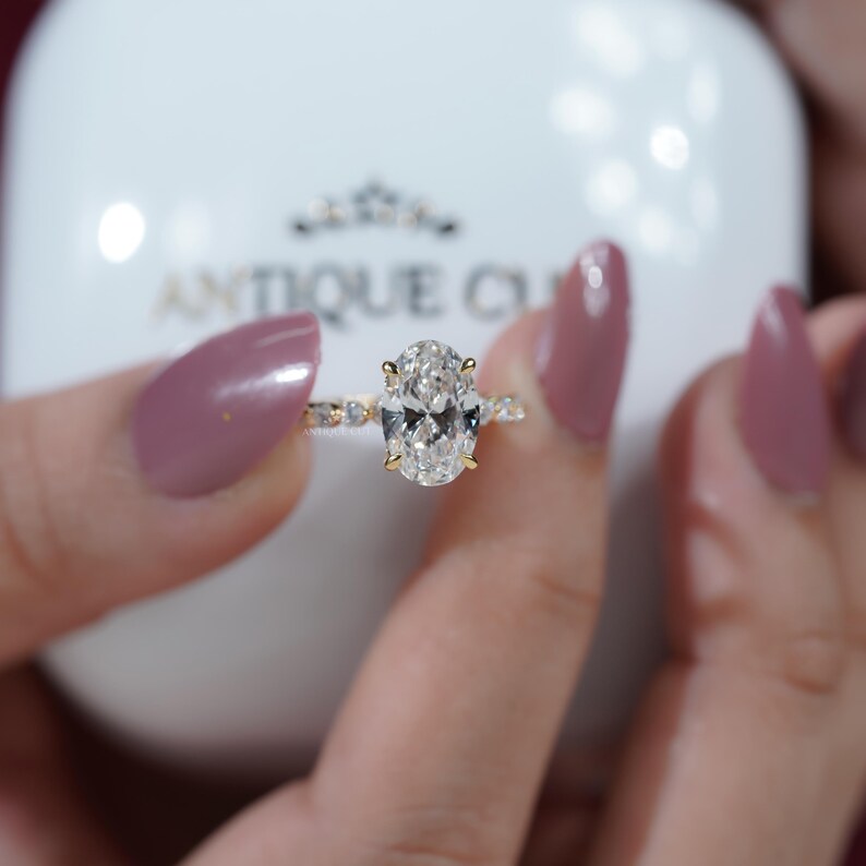 4.00TCW Oval Diamond Engagement Ring, 1.00ct Round Diamond Band & Hidden Halo Lab Diamond Ring | IGI Certified D-E-F VVS-VS.