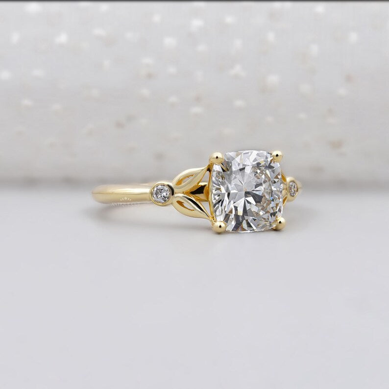 2.10TCW Cushion Cut Diamond Engagement Ring | Bezel Accent Side Stones | Solitaire Ring | Lab Diamond Ring | IGI Certified D-E-F VVS-VS.