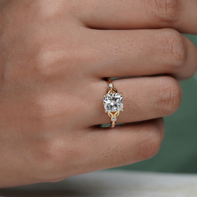 2.10TCW Cushion Cut Diamond Engagement Ring | Bezel Accent Side Stones | Solitaire Ring | Lab Diamond Ring | IGI Certified D-E-F VVS-VS.