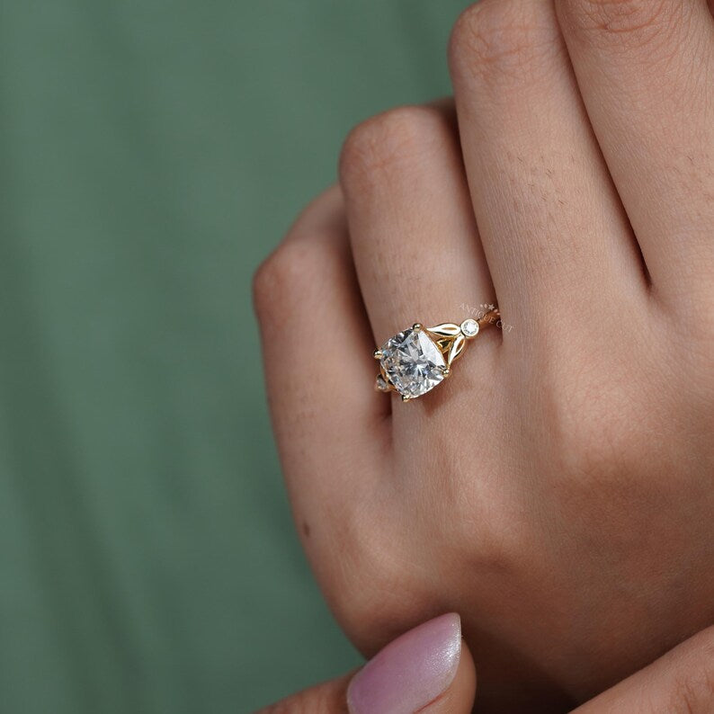 2.10TCW Cushion Cut Diamond Engagement Ring | Bezel Accent Side Stones | Solitaire Ring | Lab Diamond Ring | IGI Certified D-E-F VVS-VS.