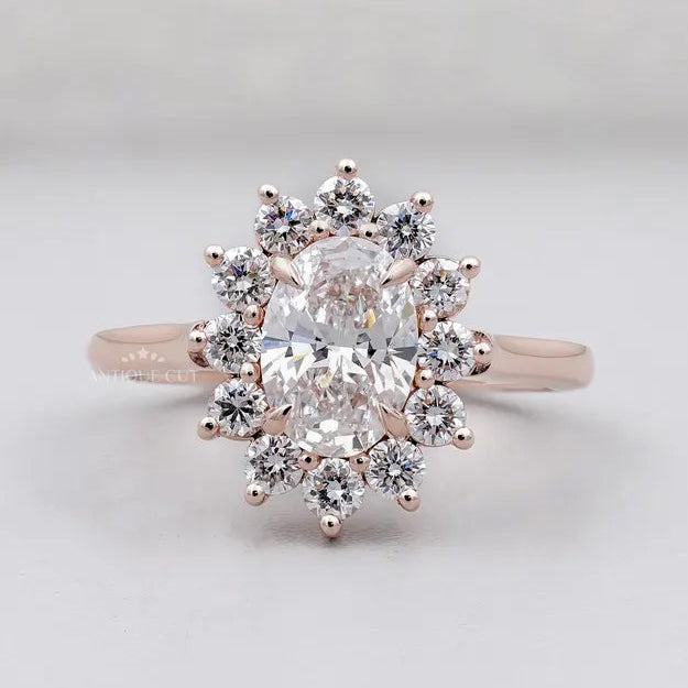 Oval rose gold halo engagement ring